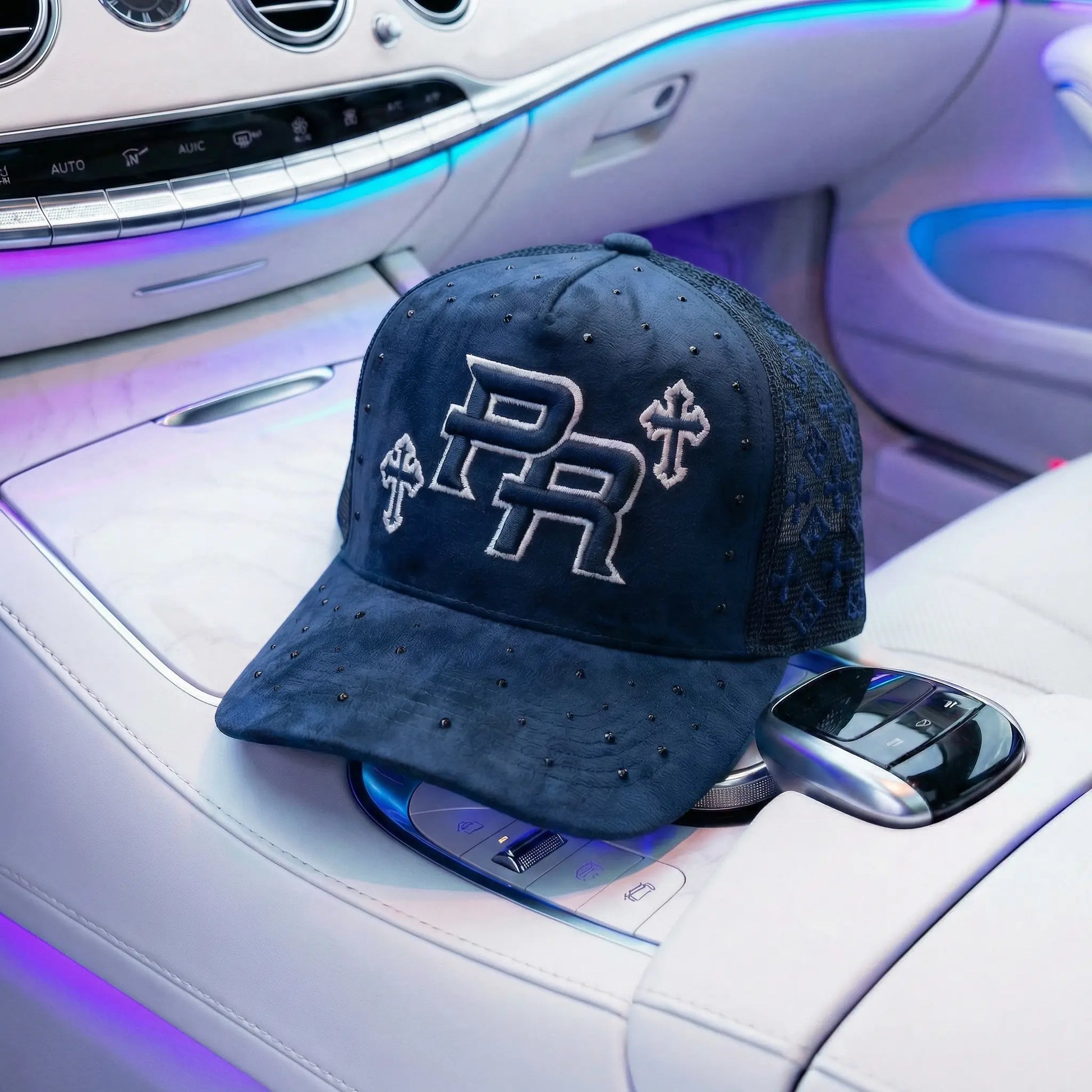 PR SUEDE CROSS Premium Suede Snapback Cap with Custom Embroidery and Intricate Stud Details Adjustable Fit for Street Culture Lux Snap Back Hat