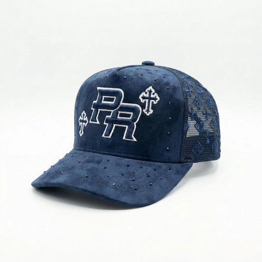 PR SUEDE CROSS Premium Suede Snapback Cap with Custom Embroidery and Intricate Stud Details Adjustable Fit for Street Culture Lux Snap Back Hat