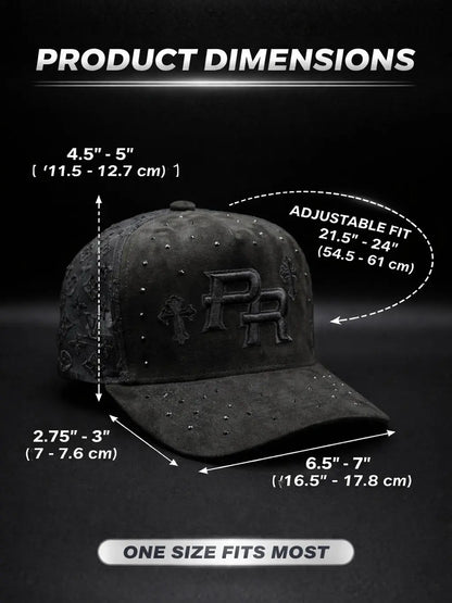 PR SUEDE CROSS Premium Suede Snapback Cap with Custom Embroidery and Intricate Stud Details Adjustable Fit for Street Culture Lux Snap Back Hat