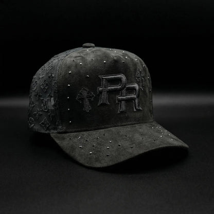 PR SUEDE CROSS Premium Suede Snapback Cap with Custom Embroidery and Intricate Stud Details Adjustable Fit for Street Culture Lux Snap Back Hat