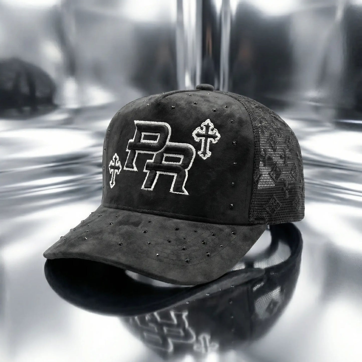 PR SUEDE CROSS Premium Suede Snapback Cap with Custom Embroidery and Intricate Stud Details Adjustable Fit for Street Culture Lux Snap Back Hat