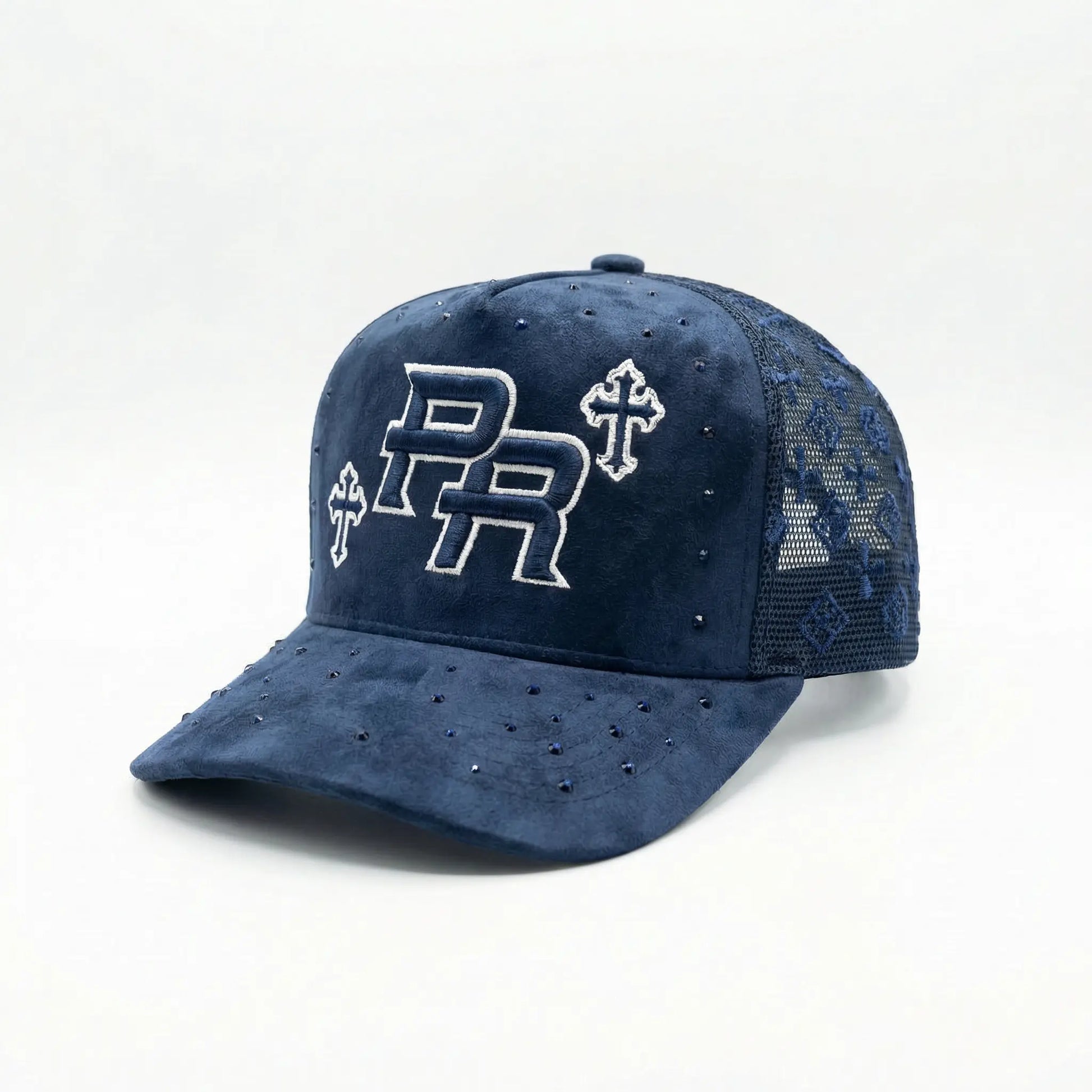 PR SUEDE CROSS Premium Suede Snapback Cap with Custom Embroidery and Intricate Stud Details Adjustable Fit for Street Culture Lux Snap Back Hat