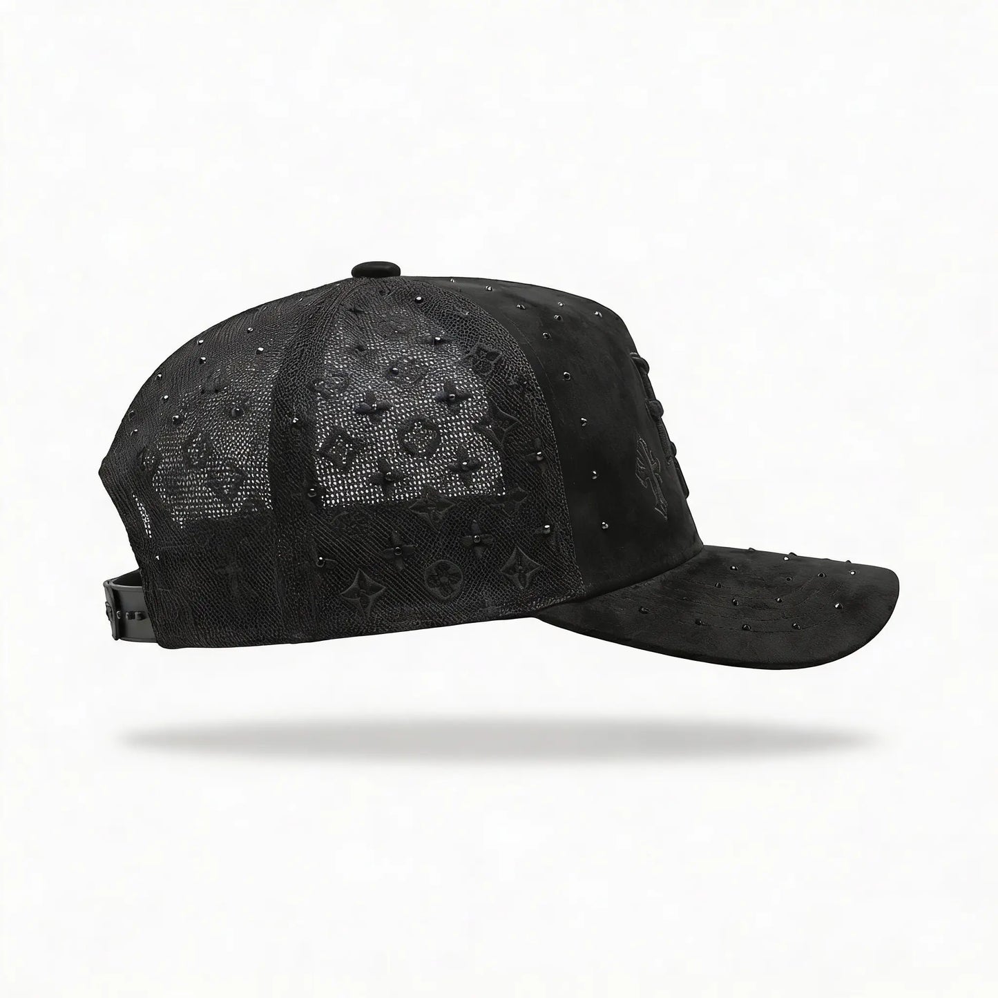 PR SUEDE CROSS Premium Suede Snapback Cap with Custom Embroidery and Intricate Stud Details Adjustable Fit for Street Culture Lux Snap Back Hat