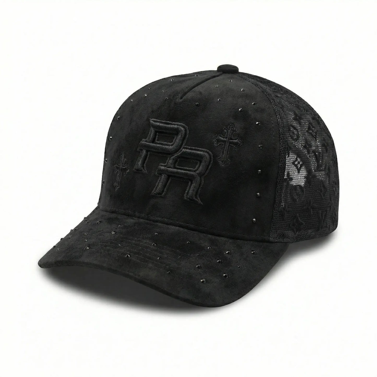 PR SUEDE CROSS Premium Suede Snapback Cap with Custom Embroidery and Intricate Stud Details Adjustable Fit for Street Culture Lux Snap Back Hat