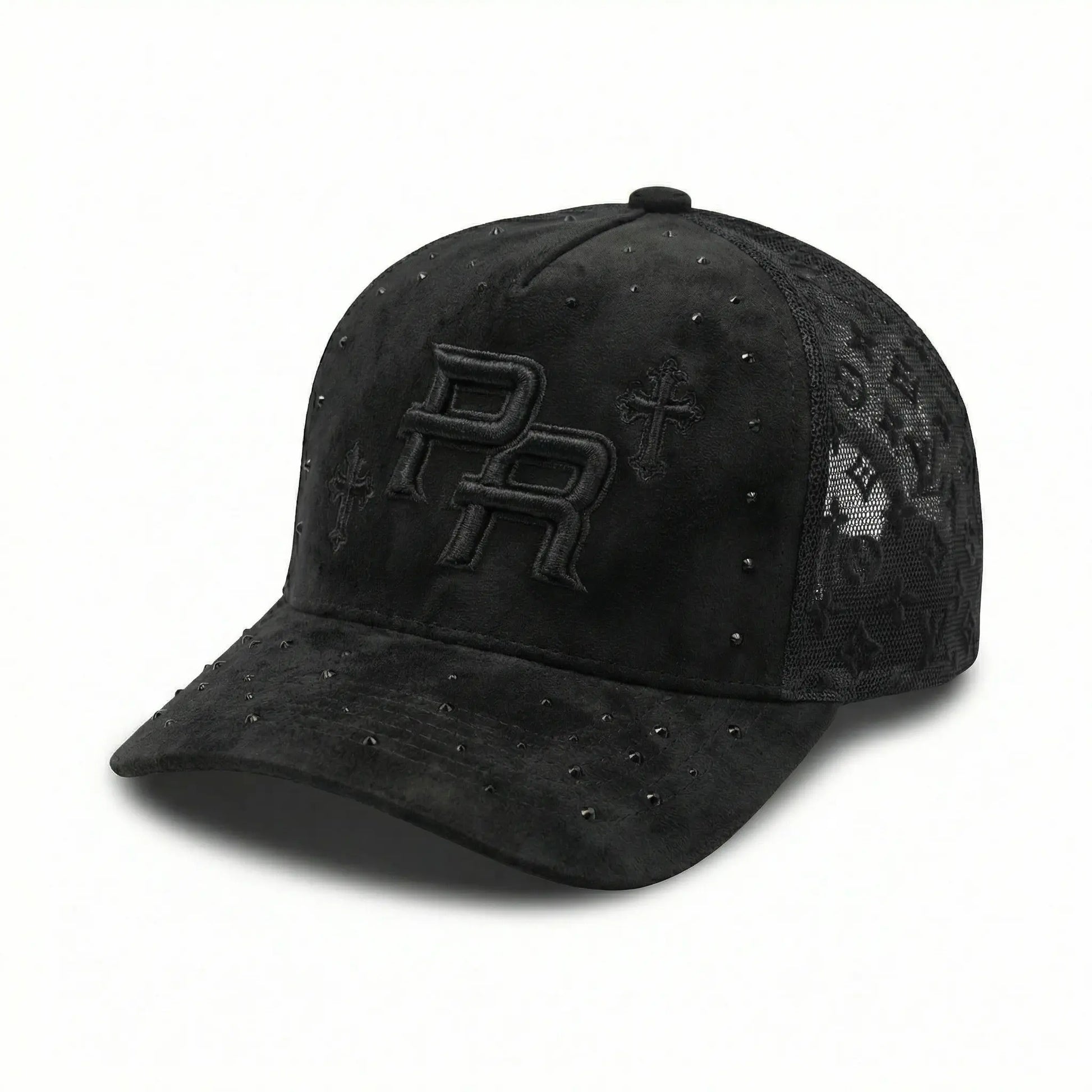 PR SUEDE CROSS Premium Suede Snapback Cap with Custom Embroidery and Intricate Stud Details Adjustable Fit for Street Culture Lux Snap Back Hat