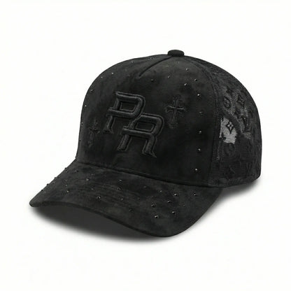 PR SUEDE CROSS Premium Suede Snapback Cap with Custom Embroidery and Intricate Stud Details Adjustable Fit for Street Culture Lux Snap Back Hat
