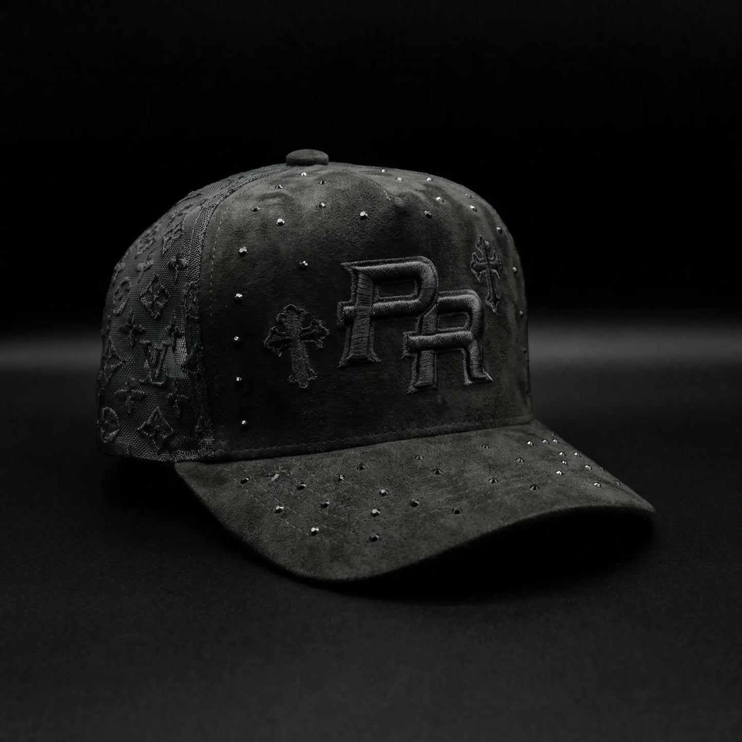 PR SUEDE CROSS Premium Suede Snapback Cap with Custom Embroidery and Intricate Stud Details Adjustable Fit for Street Culture Lux Snap Back Hat