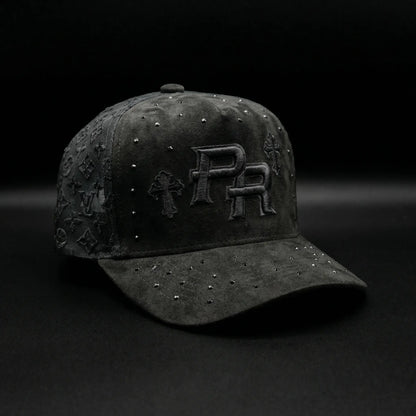 PR SUEDE CROSS Premium Suede Snapback Cap with Custom Embroidery and Intricate Stud Details Adjustable Fit for Street Culture Lux Snap Back Hat